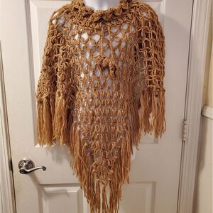 Cosmo Girl Shawl  Poncho Brown Crochet NEW NWT